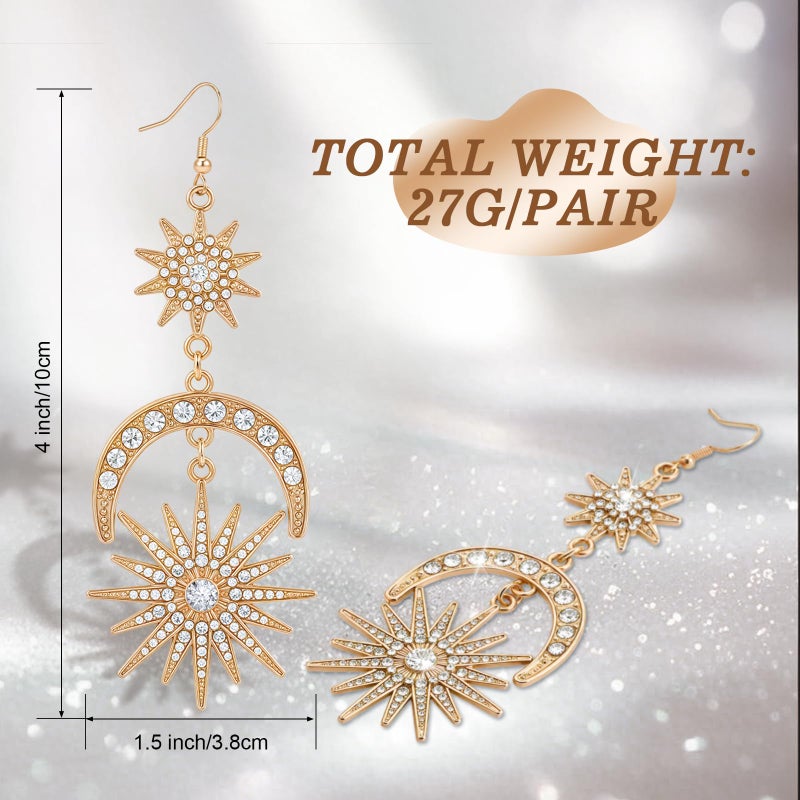 QIAN0813 Mardi Gras Gold Earrings for Women - Sun Moon Star Celestial Huggie Dangle Earrings, Hypoallergenic Greek Mythology Boho Greek Mythology Witchy Jewelry(Gold) - Image 4